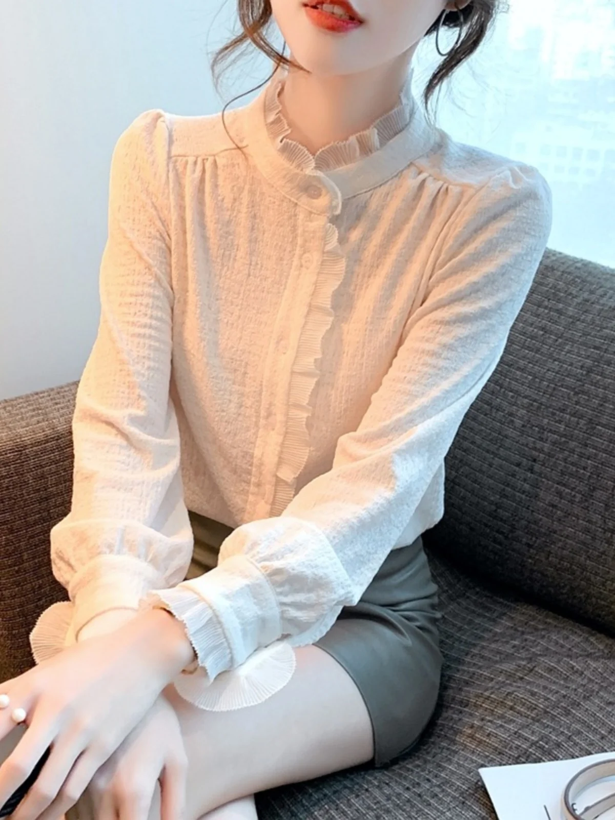 Chic Snowflake Lace irt Long Sve Stand Collar Women's Top Spring Autumn Polyester Fiber Commute Sle Straight Tube
Chic Snowflake Lace irt Long Sve Stand Collar Women's Top Spring Autumn Polyester Fiber Commute Sle Straight Tube