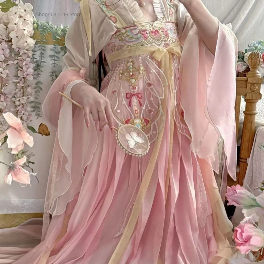 Chinese Women's Clothing Hanfu Dress Girl Tang Dynasty Butterfly Sleeve Fairy Costume Dancewear Party Cosplay Dresses Outfit Set
Chinese Women's Clothing Hanfu Dress Girl Tang Dynasty Butterfly Sleeve Fairy Costume Dancewear Party Cosplay Dresses Outfit Set