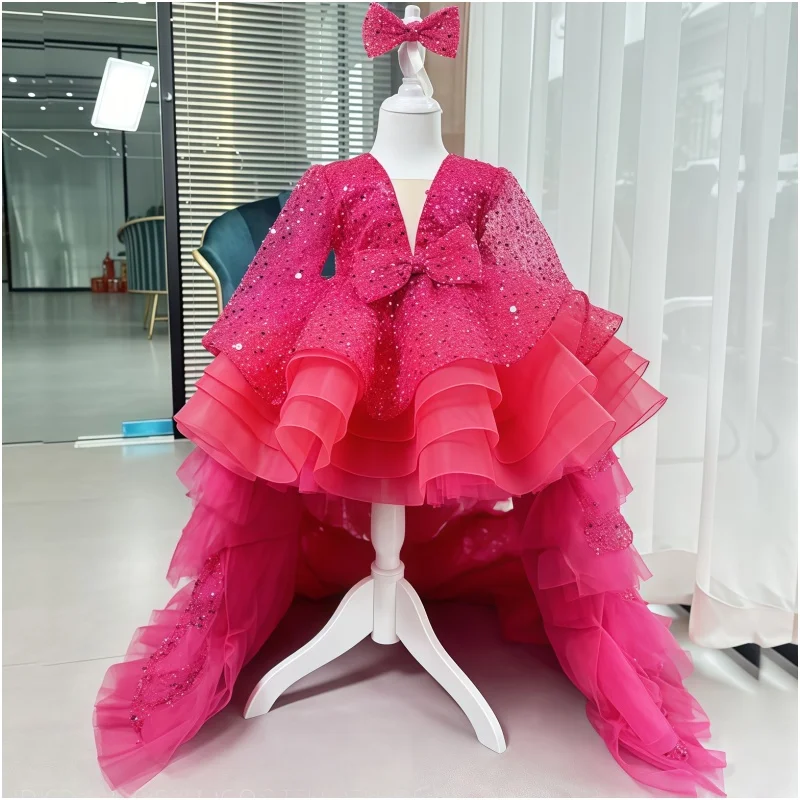Pink ball flower girl dress, exquisite layered chiffon dress, bow sparkling sequin suitable for birthday celebrations
Pink ball flower girl dress, exquisite layered chiffon dress, bow sparkling sequin suitable for birthday celebrations