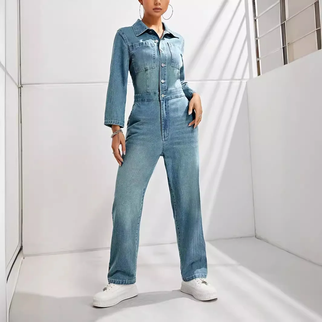 Europe and The United States Fashion Casual Straight Denim Jumpsuit, Women's Autumn Commuter Slim Long Sleeve Wide Leg Jumpsuit
Europe and The United States Fashion Casual Straight Denim Jumpsuit, Women's Autumn Commuter Slim Long Sleeve Wide Leg Jumpsuit