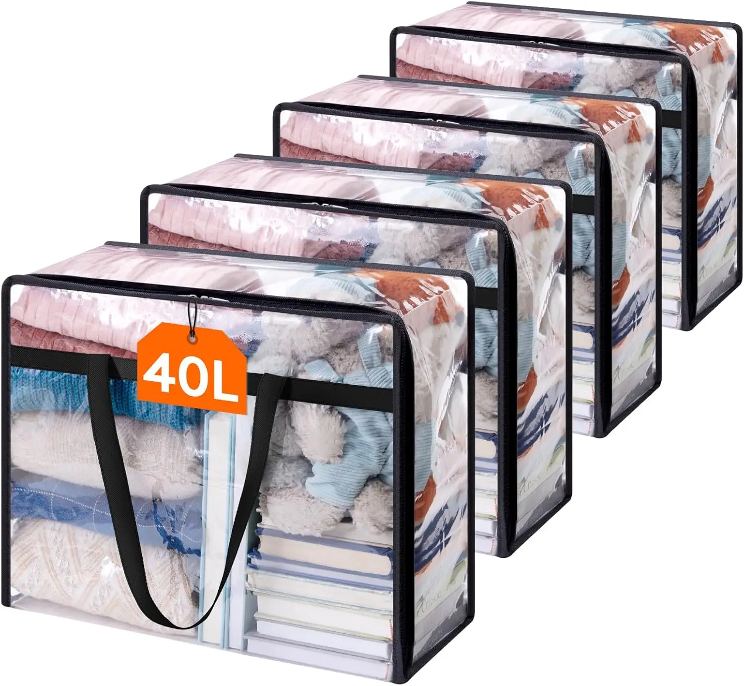 4-Pack Clear 40L Plastic Storage Bags with Zipper, Foldable for Clothes, Bedding, Moving
4-Pack Clear 40L Plastic Storage Bags with Zipper, Foldable for Clothes, Bedding, Moving