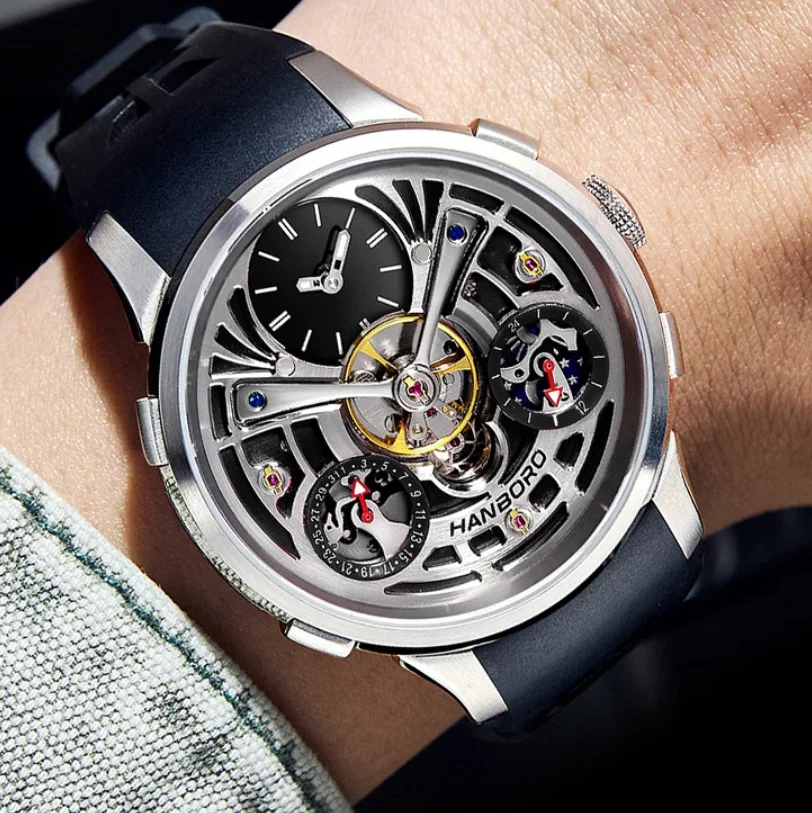 HANBORO Men Automatic Watch Fashion 44mm Mechanical Wristwatch Luminous Skeleton Dial Sapphire Mirror Date 24Hours
HANBORO Men Automatic Watch Fashion 44mm Mechanical Wristwatch Luminous Skeleton Dial Sapphire Mirror Date 24Hours