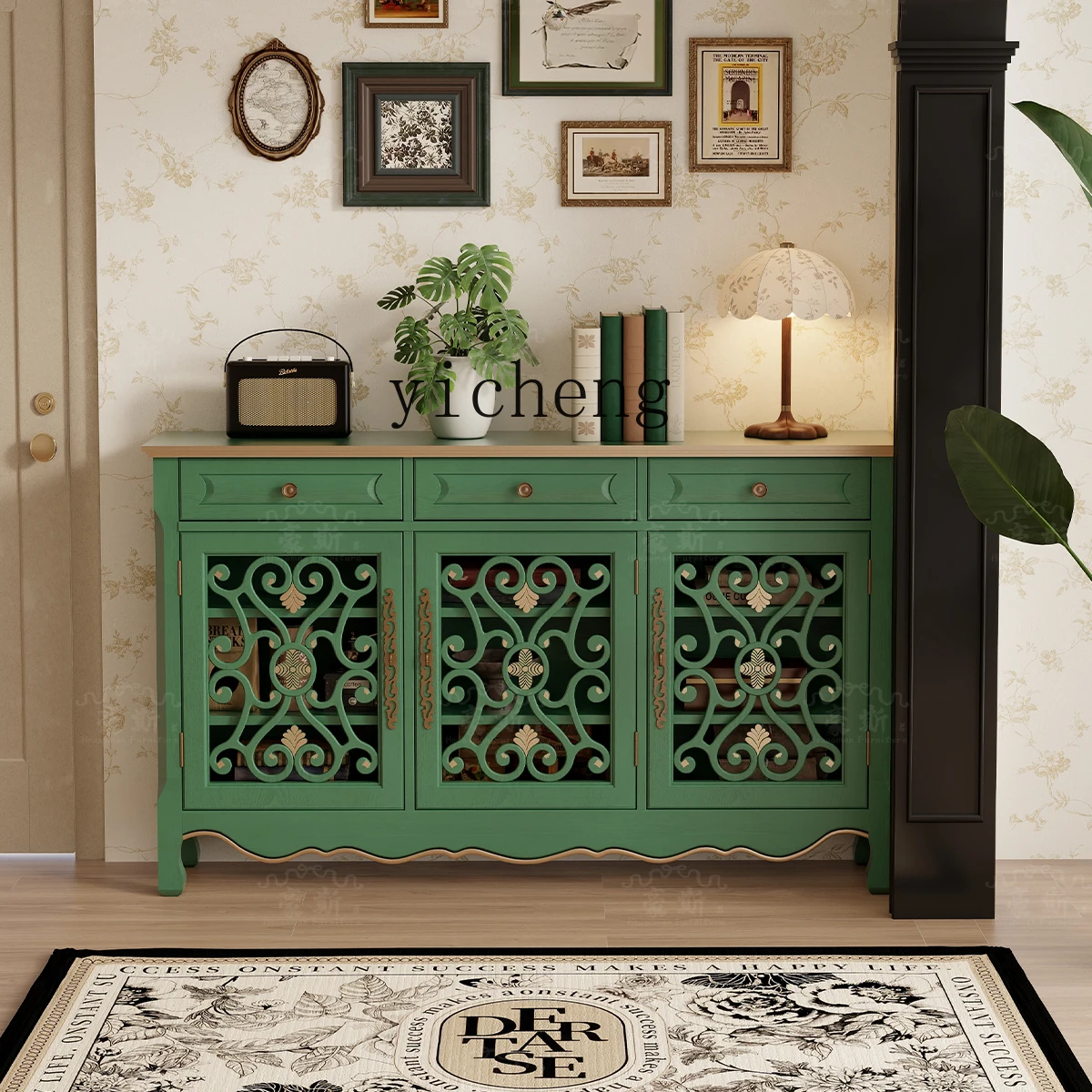TQQ retro style dining side cabinet Mediterranean style niche three-door entrance cabinet Hollow storage storage cabinet
TQQ retro style dining side cabinet Mediterranean style niche three-door entrance cabinet Hollow storage storage cabinet