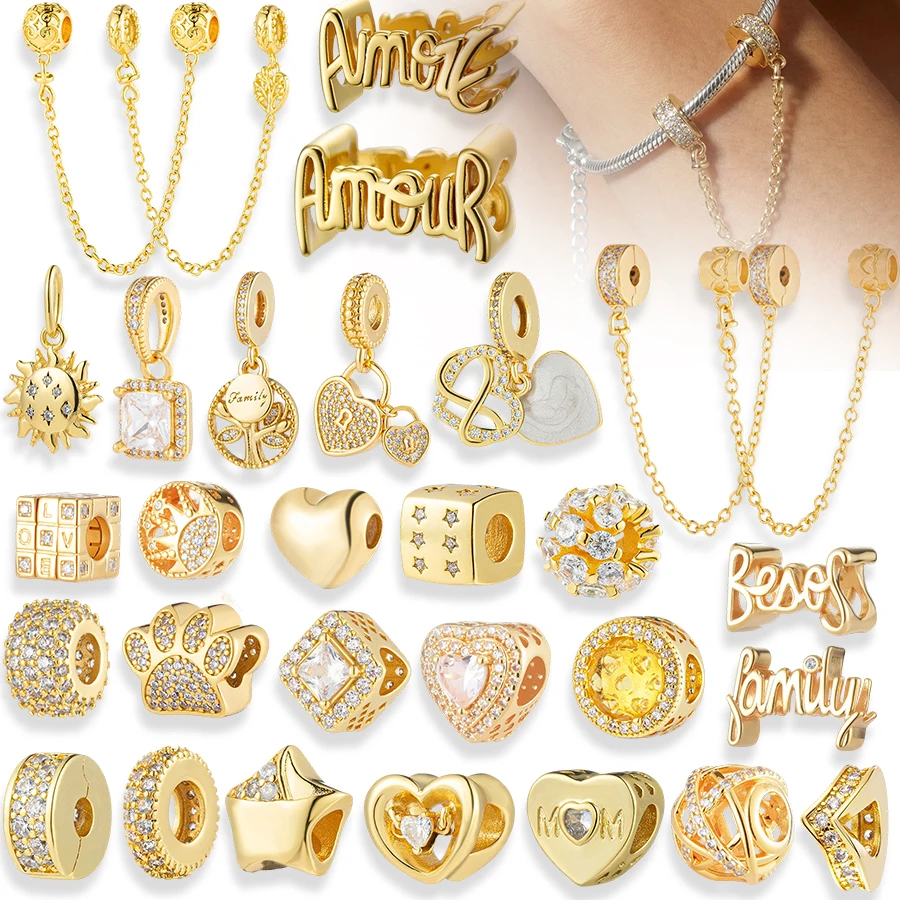 Набор позолоченных бусин и подвесок для оригинальных браслетов, с циркониевыми бусинами-разделителями в форме сердца, звезды, подсолнуха, для создания украшений своими руками
Набор позолоченных бусин и подвесок для оригинальных браслетов, с циркониевыми бусинами-разделителями в форме сердца, звезды, подсолнуха, для создания украшений своими руками