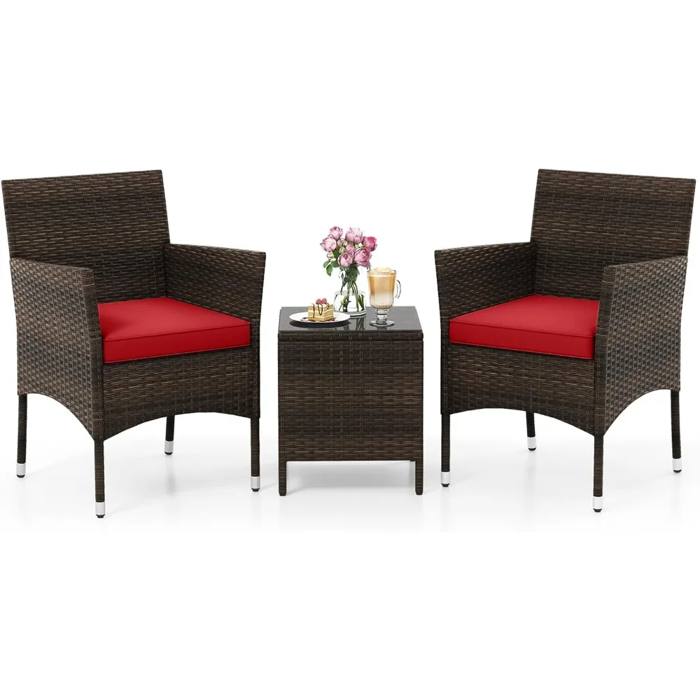 3 Piece Patio Furniture Set, Outdoor Wicker Patio Chairs with Soft Cushions & Tempered Glass Top Table, PE Rattan Bistro Set fo
3 Piece Patio Furniture Set, Outdoor Wicker Patio Chairs with Soft Cushions & Tempered Glass Top Table, PE Rattan Bistro Set fo