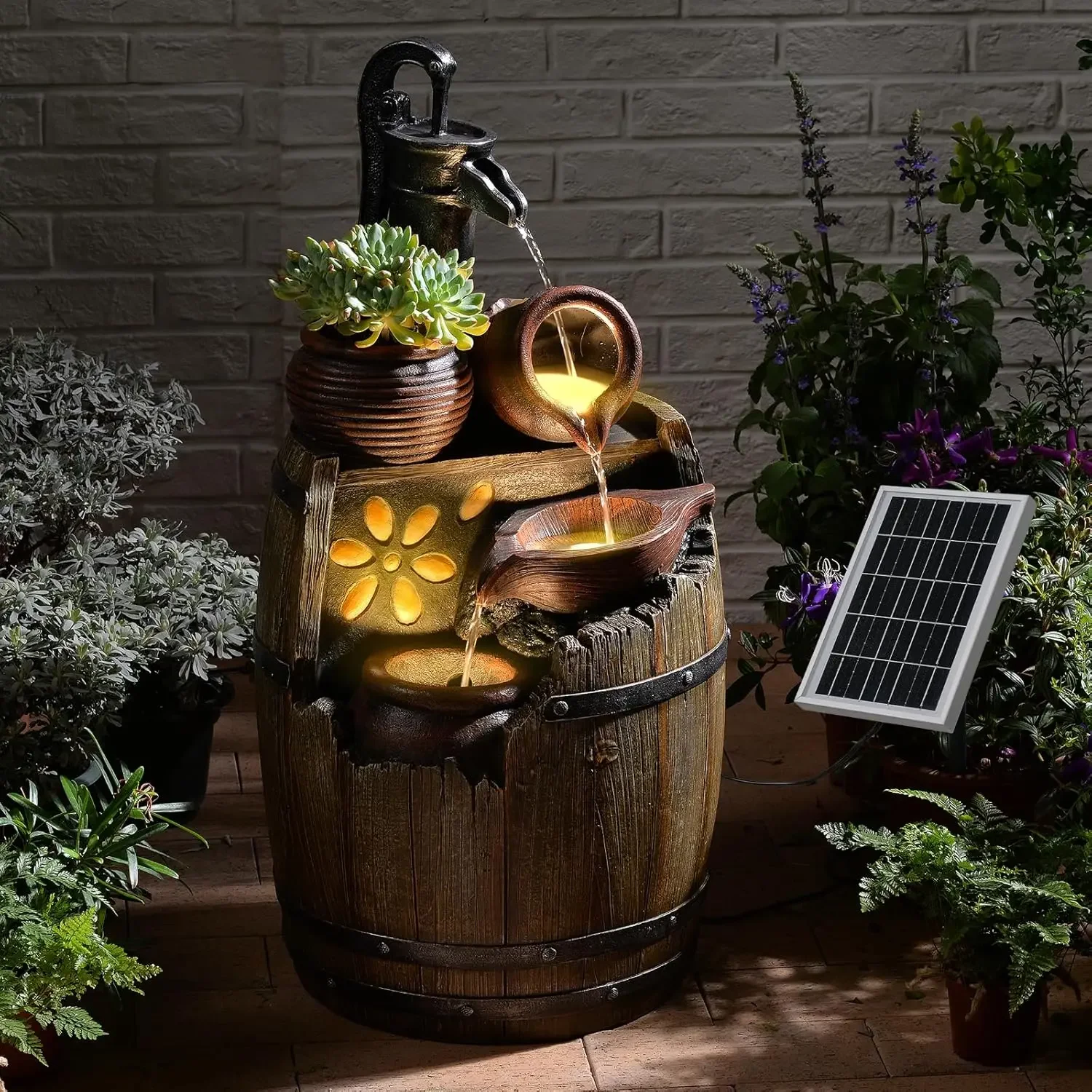 29 Inch H Rustic Outdoor Solar Water Fountain Barrel Pump Cascading Solar Powered Waterfall Feature LED Lights Garden Patio Porc
29 Inch H Rustic Outdoor Solar Water Fountain Barrel Pump Cascading Solar Powered Waterfall Feature LED Lights Garden Patio Porc