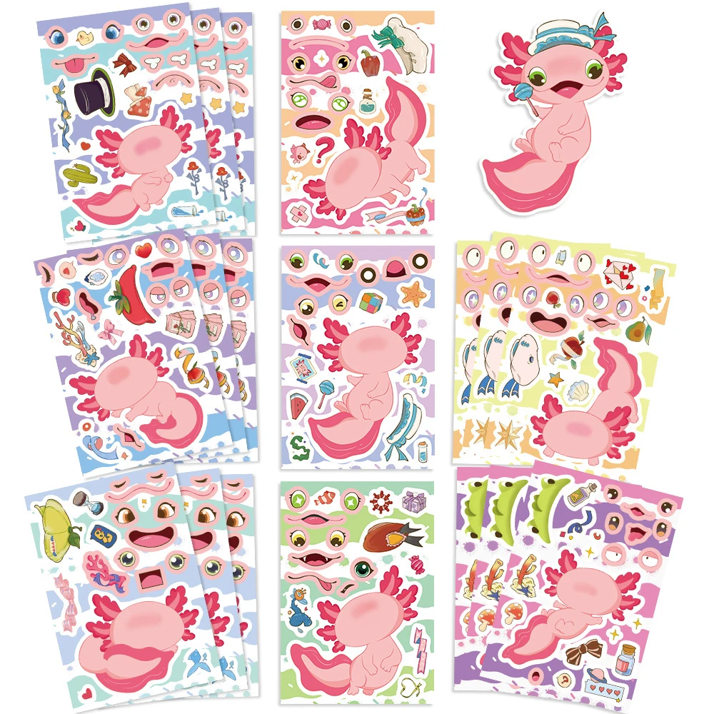 8/16sheets Children DIY Puzzle Sticker Cute Axolotl Make a Face Decals Funny Cartoon Assemble Jigsaw Sticker for Kid Party Gift
8/16sheets Children DIY Puzzle Sticker Cute Axolotl Make a Face Decals Funny Cartoon Assemble Jigsaw Sticker for Kid Party Gift