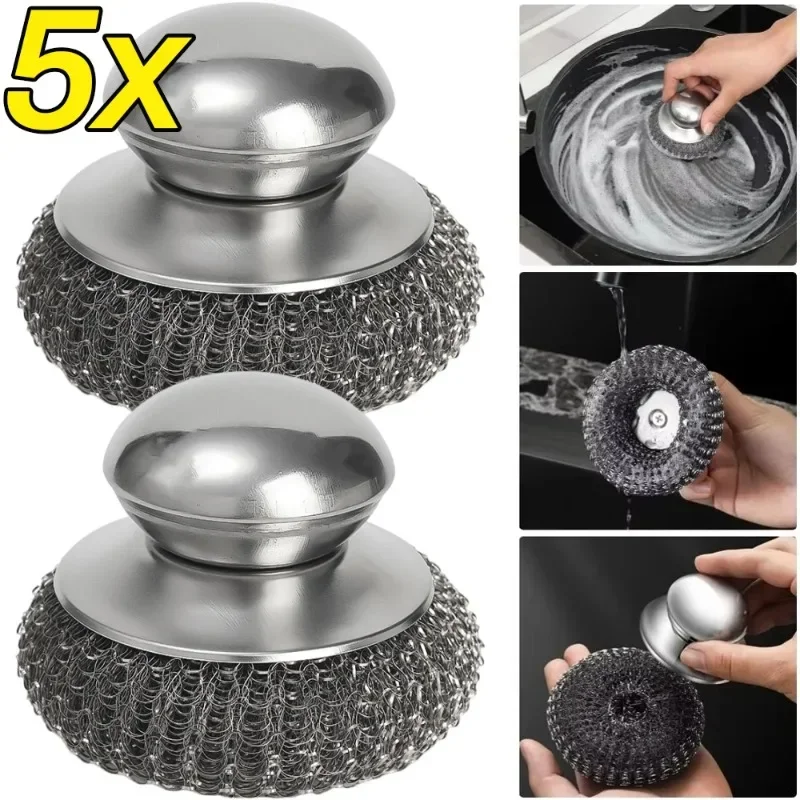 5/1Pcs Kitchen Stainless Steel Pot Brush with Handles Dishwashing Wire Ball Heavy Duty Metal Scrubber Home Pot Pan Cleaning Tool
5/1Pcs Kitchen Stainless Steel Pot Brush with Handles Dishwashing Wire Ball Heavy Duty Metal Scrubber Home Pot Pan Cleaning Tool
