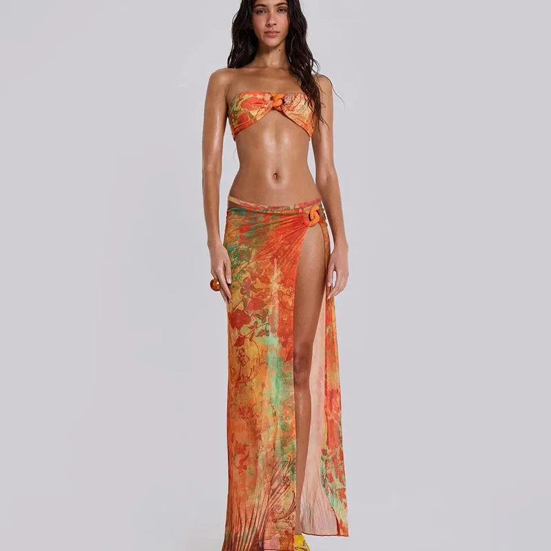 2025 Summer Beach Print 3 Piece Set Women Twist Strapless Bra Tops + Panties + Split Maxi Skirts Vacation Dress Suits Clubwear
2025 Summer Beach Print 3 Piece Set Women Twist Strapless Bra Tops + Panties + Split Maxi Skirts Vacation Dress Suits Clubwear