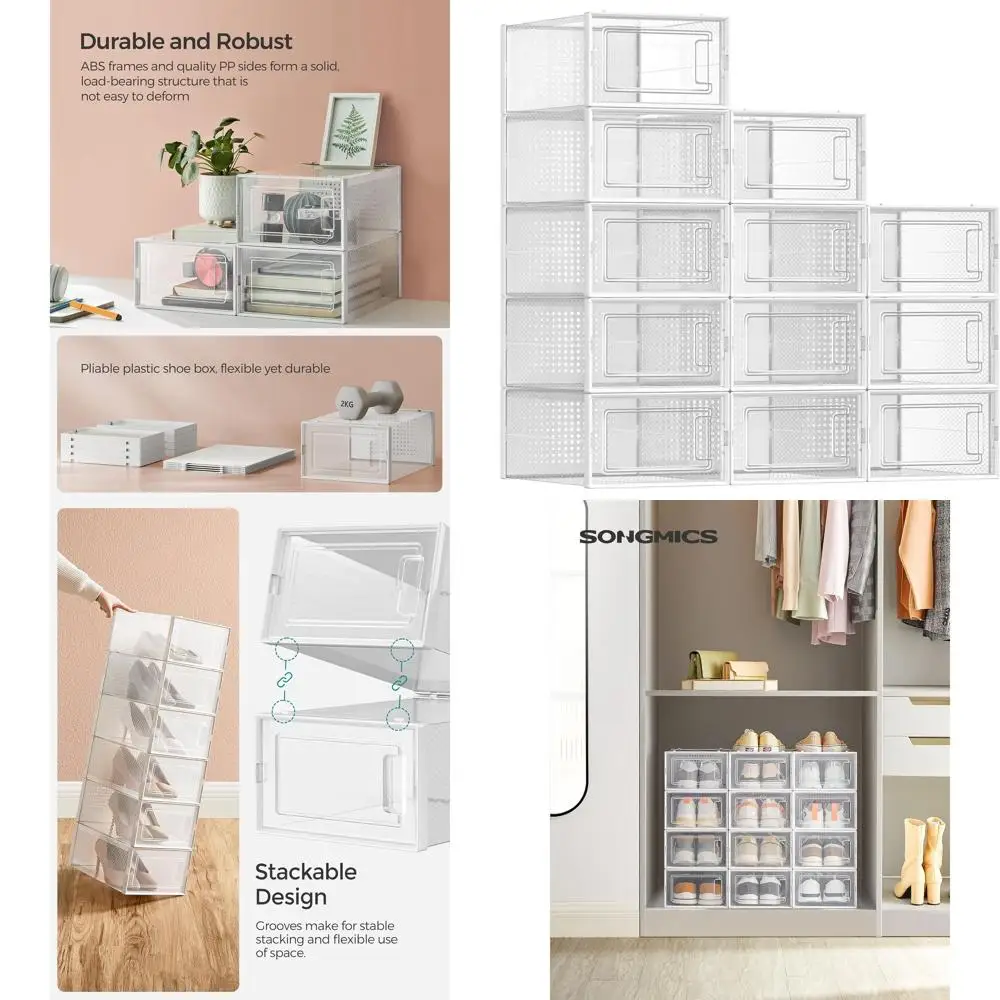 Stackable Clear Plastic Shoe Boxes, 12-Pack, for Closet Storage, 13.1 x 9.1 x 5.6, Transparent & White
Stackable Clear Plastic Shoe Boxes, 12-Pack, for Closet Storage, 13.1 x 9.1 x 5.6, Transparent & White