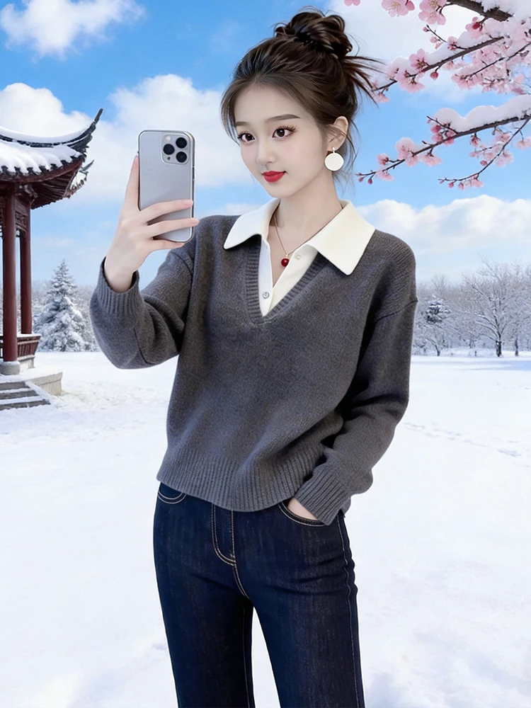 Корейский вязаный свитер с воротником-стойкой и имитацией двухслойности, женский, весенний, новый дизайн, приталенный, универсальный, с длинными рукавами
Корейский вязаный свитер с воротником-стойкой и имитацией двухслойности, женский, весенний, новый дизайн, приталенный, универсальный, с длинными рукавами