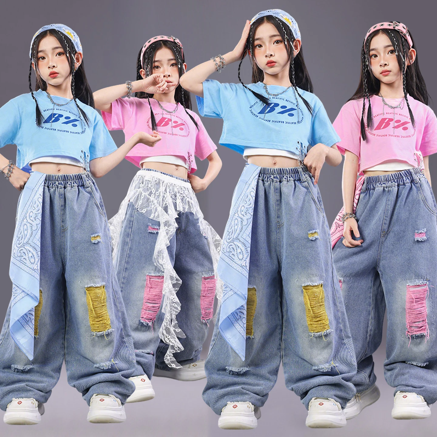 Girl Jazz Dance Performance Clothes Kpop Hip Hop Clothing Blur Crop Top Loose Denim Pants Children Fashion Streetwear AMY3680
Girl Jazz Dance Performance Clothes Kpop Hip Hop Clothing Blur Crop Top Loose Denim Pants Children Fashion Streetwear AMY3680