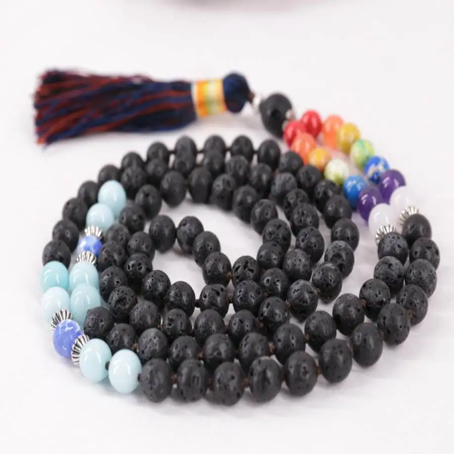 Natural Lava Rock 108 Beads Mala Necklace with 7 Chakra & Amazonite Healing Crystal Jewelry
Natural Lava Rock 108 Beads Mala Necklace with 7 Chakra & Amazonite Healing Crystal Jewelry
