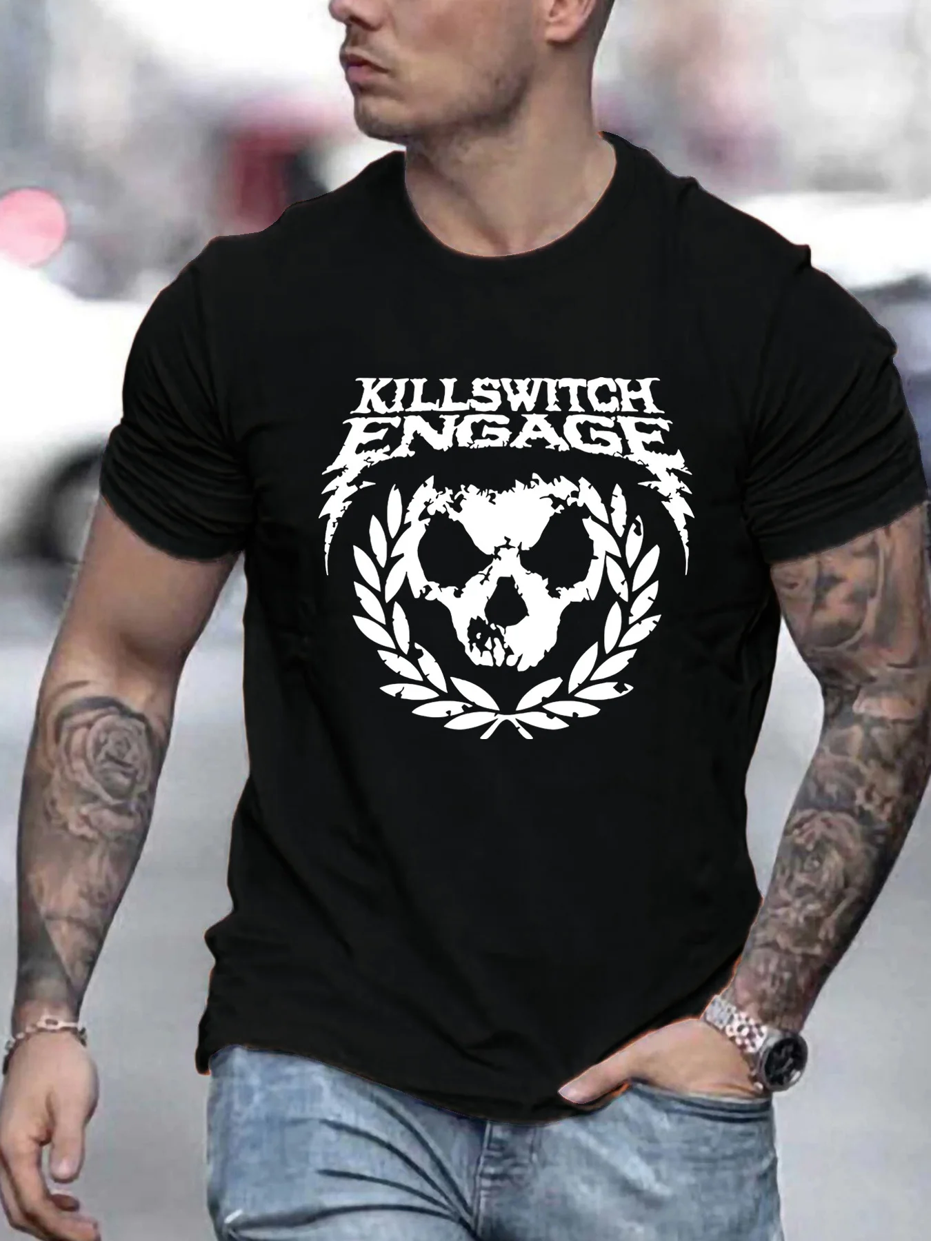 Men's casual pattern T-shirt - Fashion skull and laurel wreath design, round-neck summer T-shirt, casual summer clothing
Men's casual pattern T-shirt - Fashion skull and laurel wreath design, round-neck summer T-shirt, casual summer clothing