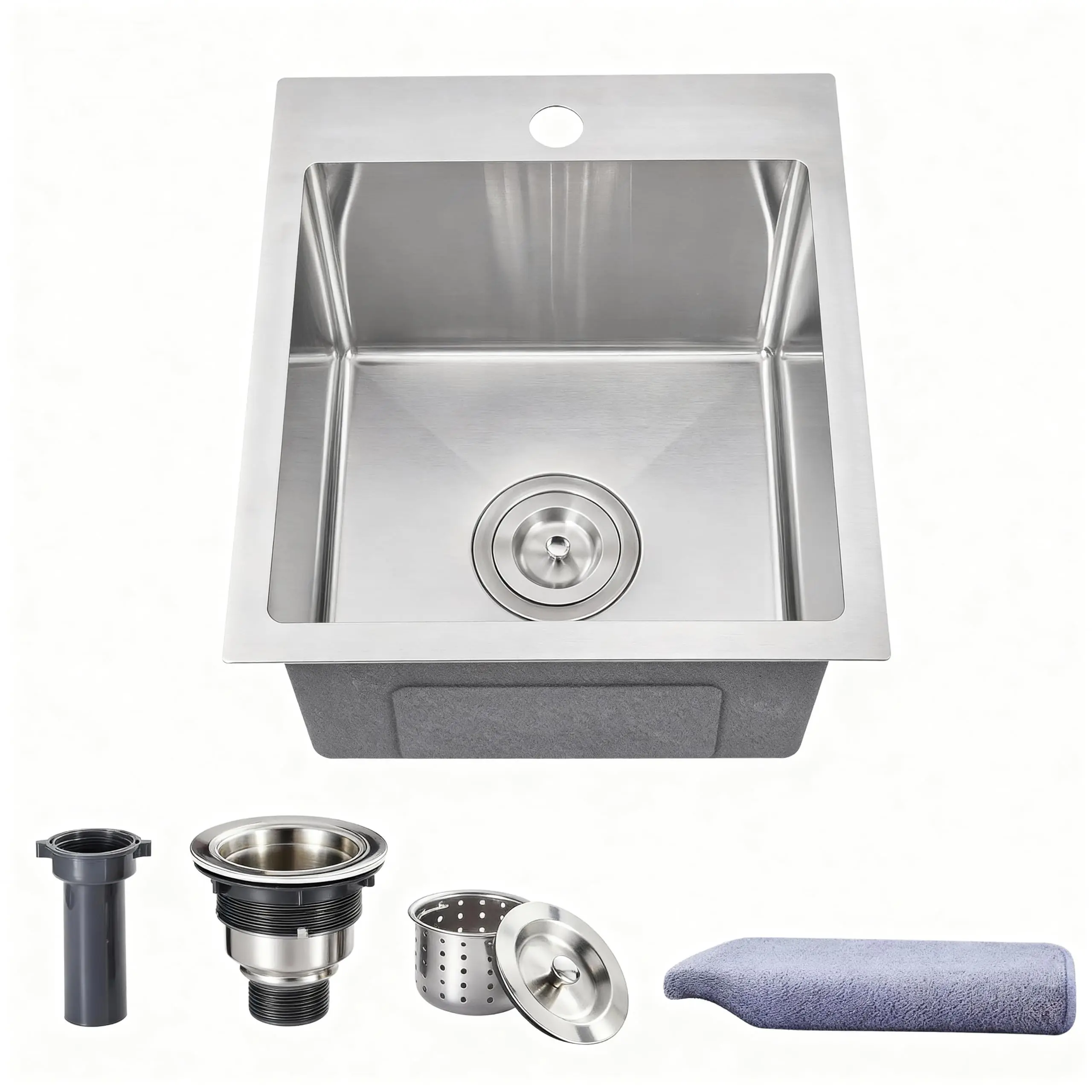 15x13 Inch Top Mount Single Basin Bar Sink 16 Gauge 304 Stainless Steel With Strainer And Microfiber Towel
15x13 Inch Top Mount Single Basin Bar Sink 16 Gauge 304 Stainless Steel With Strainer And Microfiber Towel