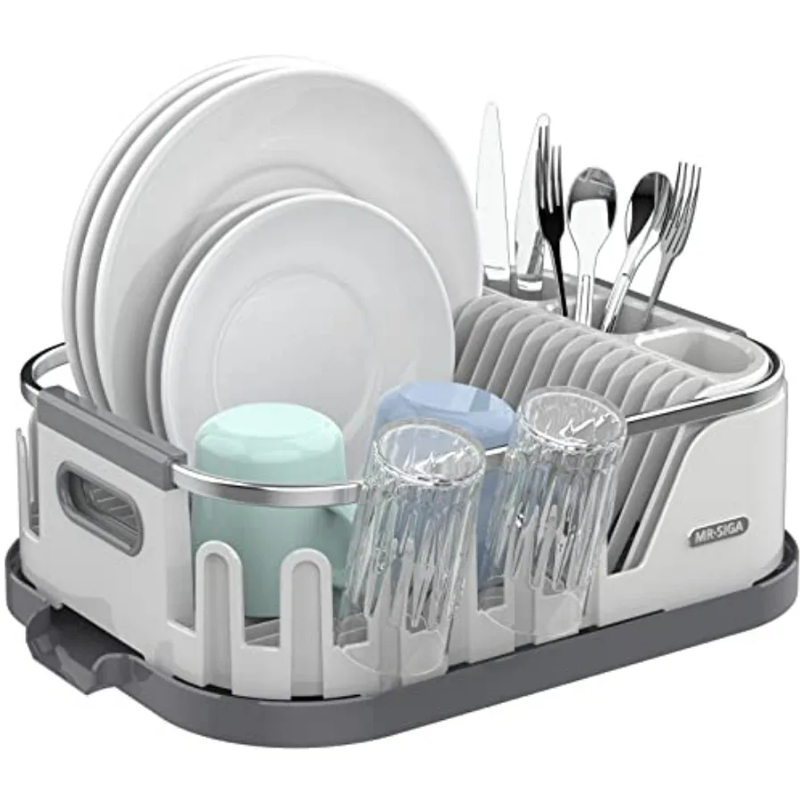 Compact Dish Drying Rack for Kitchen Counter with Drainboard Utensil Holder and Cup Rack White Plastic Dish Drainer for Dishes
Compact Dish Drying Rack for Kitchen Counter with Drainboard Utensil Holder and Cup Rack White Plastic Dish Drainer for Dishes