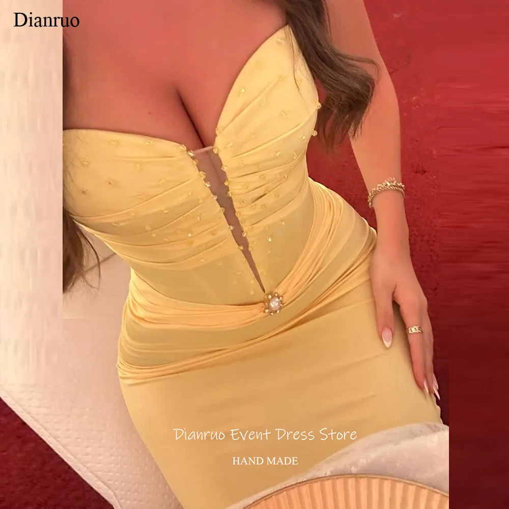 Dianruo Yellow Bodycon Fit Evening Dress Mermaid Special Occasion Gowns Ruched Bead Embellishments Celebrity Dresses Customized
Dianruo Yellow Bodycon Fit Evening Dress Mermaid Special Occasion Gowns Ruched Bead Embellishments Celebrity Dresses Customized