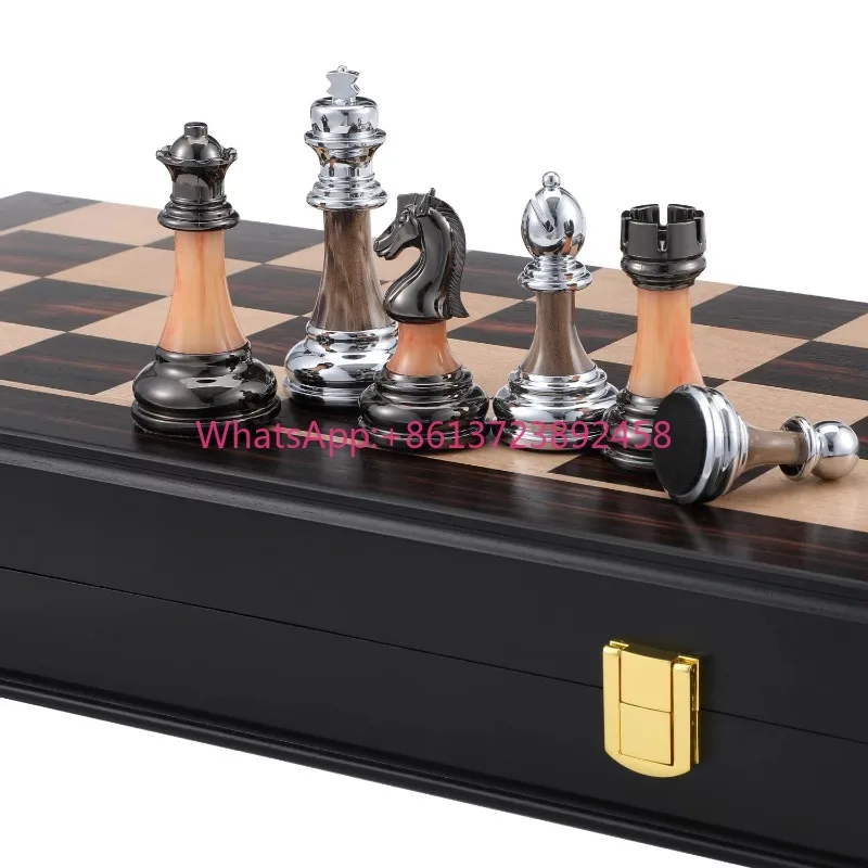 King Tall 3.5 Inch Anodized Metal Finish Silver & Black Chess Set Wooden Chess Board Box Triple Weighted Chess Set
King Tall 3.5 Inch Anodized Metal Finish Silver & Black Chess Set Wooden Chess Board Box Triple Weighted Chess Set