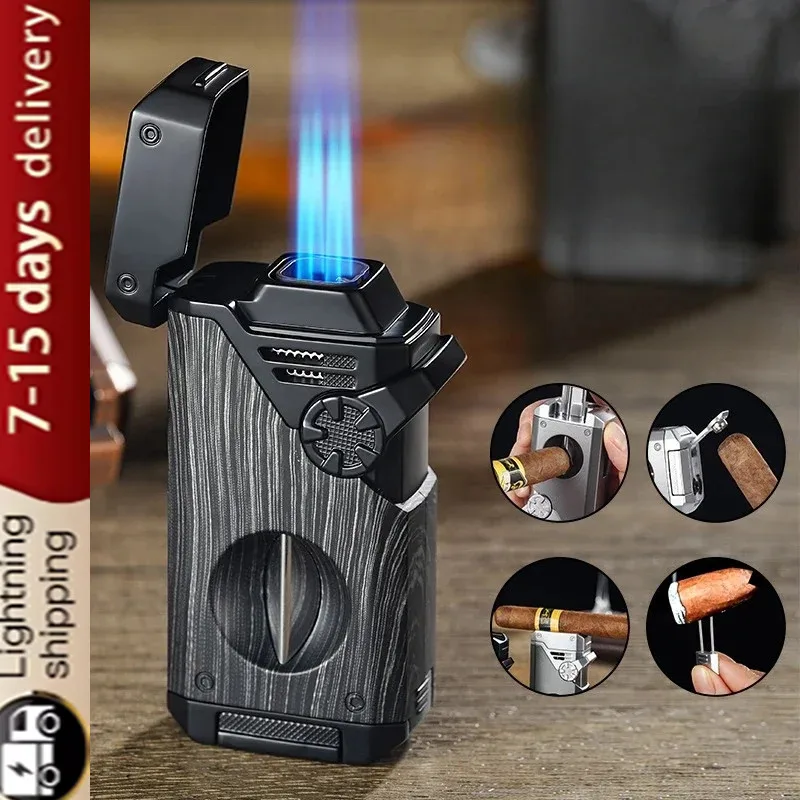 New Multifunctional Five in One Four Straight Jet Cigar Cutter, Inflatable Windproof Lighter, High Firepower Straight Jet Flame
New Multifunctional Five in One Four Straight Jet Cigar Cutter, Inflatable Windproof Lighter, High Firepower Straight Jet Flame