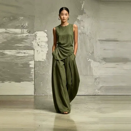 Elegant Casual Women's 2-Piece Outfit Sleeveless round neck Ruched Top Blouse + High Waist Wide Leg Pants for Summer Vacation
Elegant Casual Women's 2-Piece Outfit Sleeveless round neck Ruched Top Blouse + High Waist Wide Leg Pants for Summer Vacation