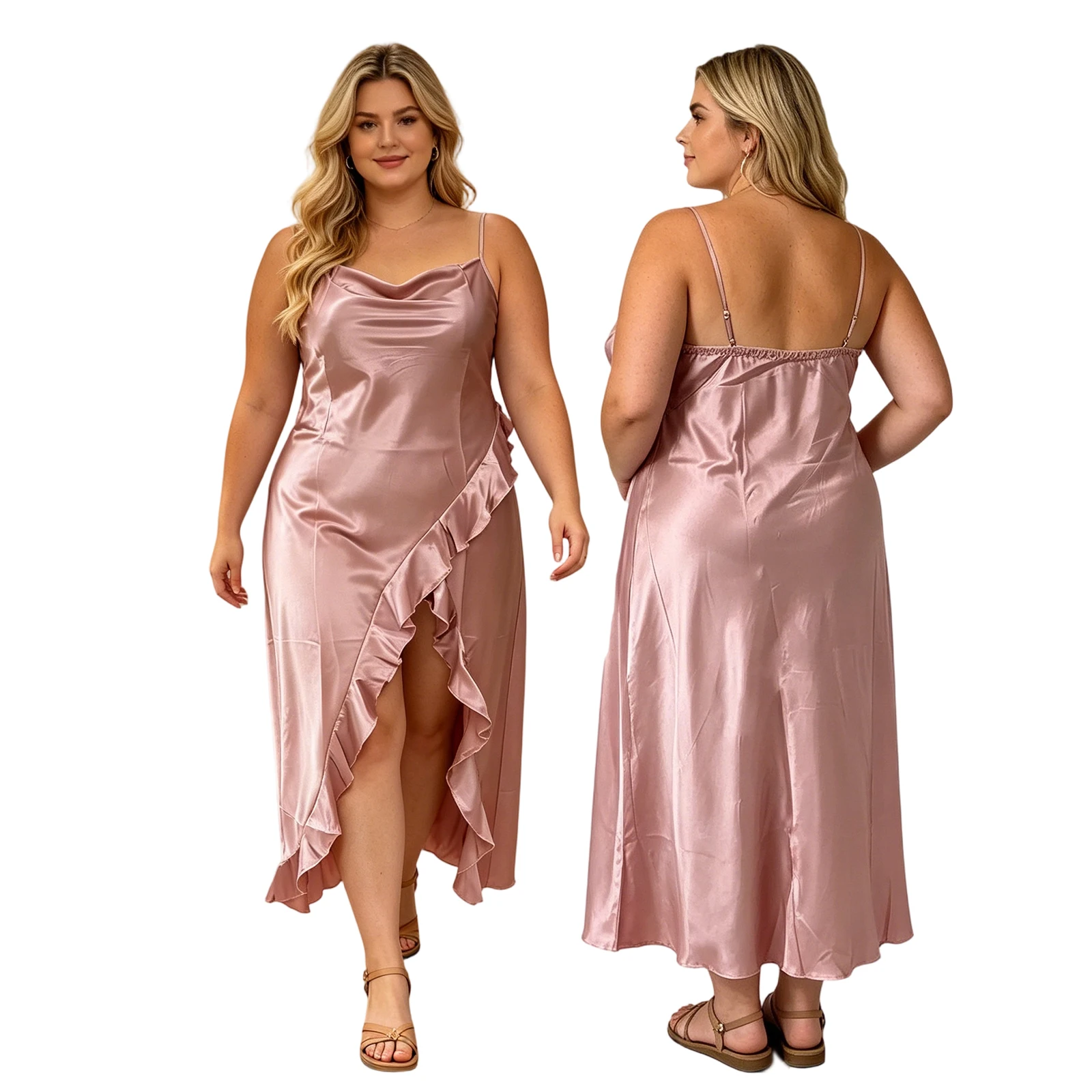 Elegant Plus Size Nightgown with Cowl Neck and Spaghetti Straps Ruffled High Low Hem Sleep Dress for Women Stylish Pajamas
Elegant Plus Size Nightgown with Cowl Neck and Spaghetti Straps Ruffled High Low Hem Sleep Dress for Women Stylish Pajamas