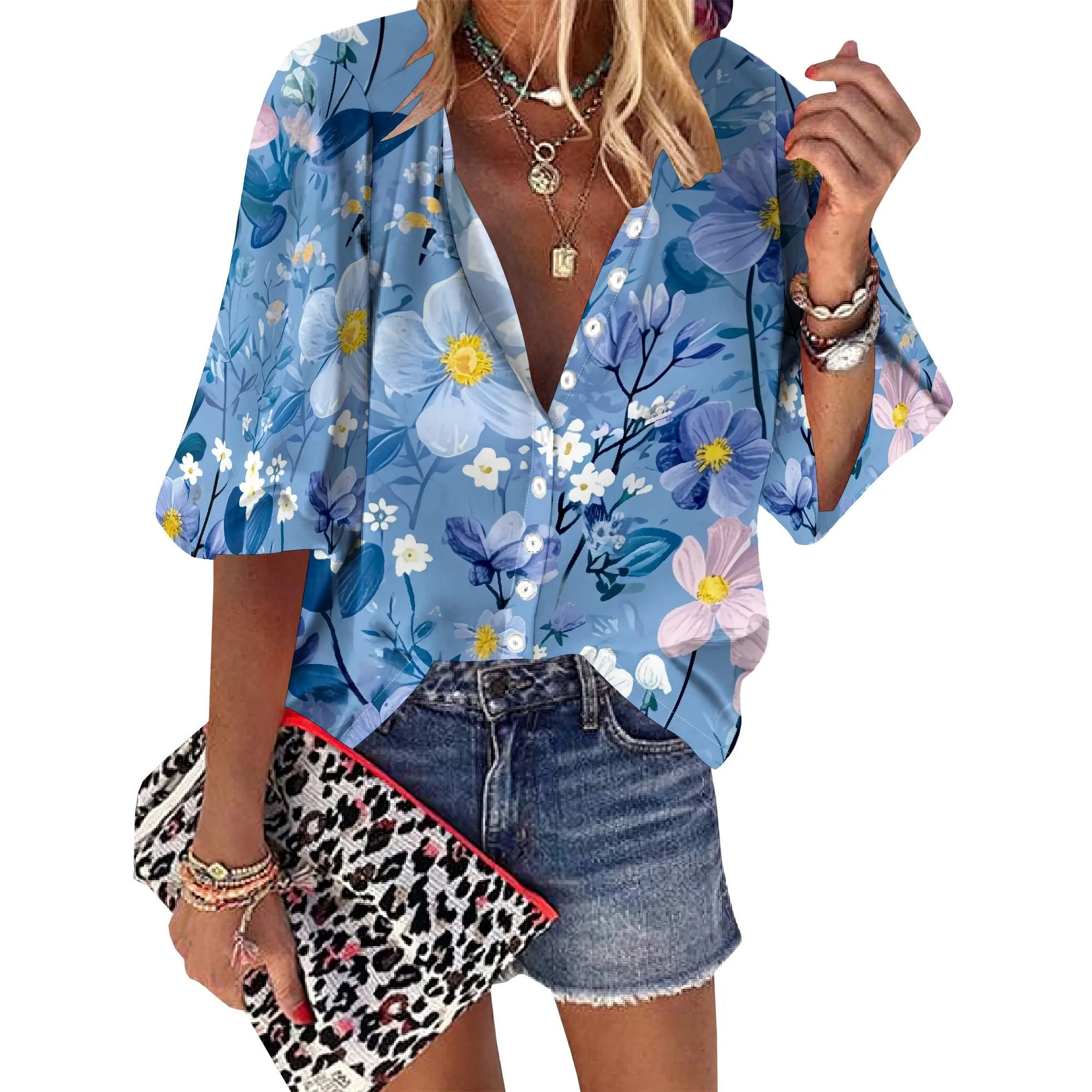 Womens Button Down Fashion Blue Floral Pattern Shirts 3/4 Sleeve Dressy Casual Tops Pleated Business Flower Blouses
Womens Button Down Fashion Blue Floral Pattern Shirts 3/4 Sleeve Dressy Casual Tops Pleated Business Flower Blouses