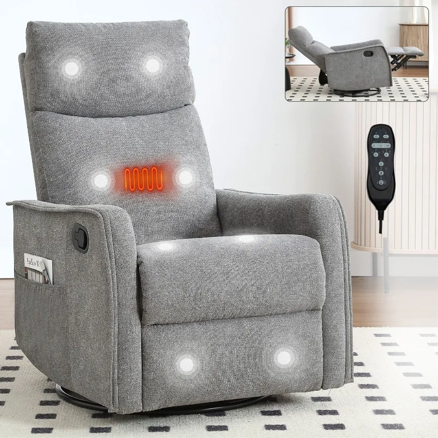 Heat Massage Manual Recliner Chair with Rocker and Swivel in Fabric for Living Room Grey
Heat Massage Manual Recliner Chair with Rocker and Swivel in Fabric for Living Room Grey