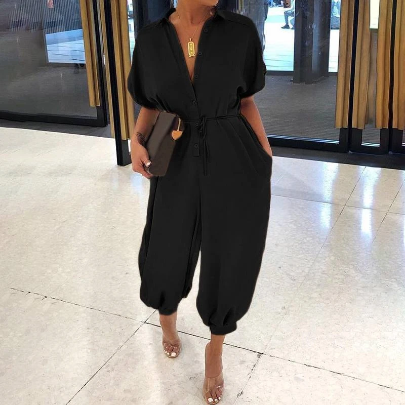 New Women's Leopard Print Romper Casual Pants Button Short Sleeve Loose plus Size High Waist Cotton Fabric Seven/Nine Pants
New Women's Leopard Print Romper Casual Pants Button Short Sleeve Loose plus Size High Waist Cotton Fabric Seven/Nine Pants