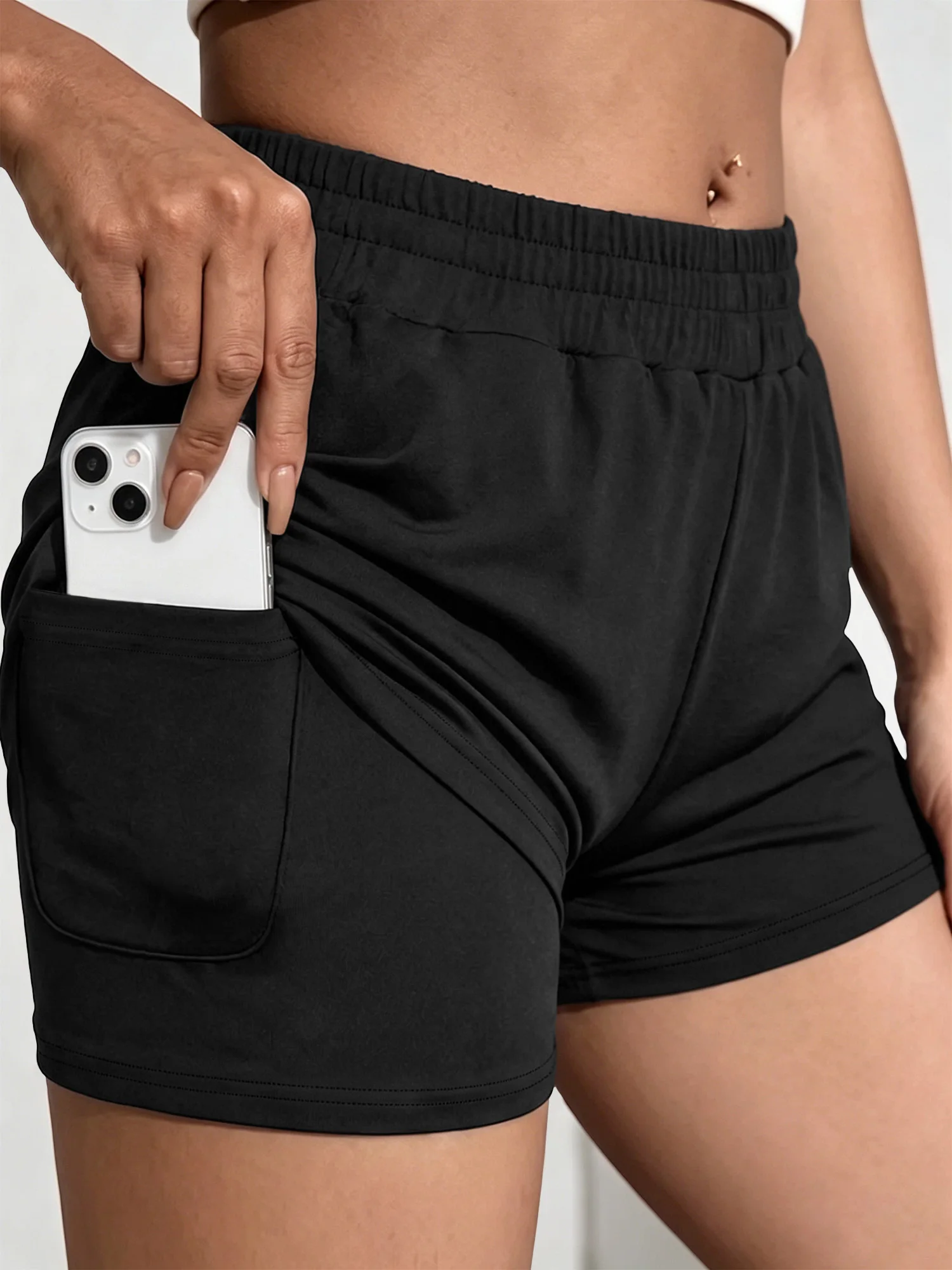 Women Loose Black Jogger Shorts Elasticated Waist Two Layer Inner Lining Workout Pants
Women Loose Black Jogger Shorts Elasticated Waist Two Layer Inner Lining Workout Pants