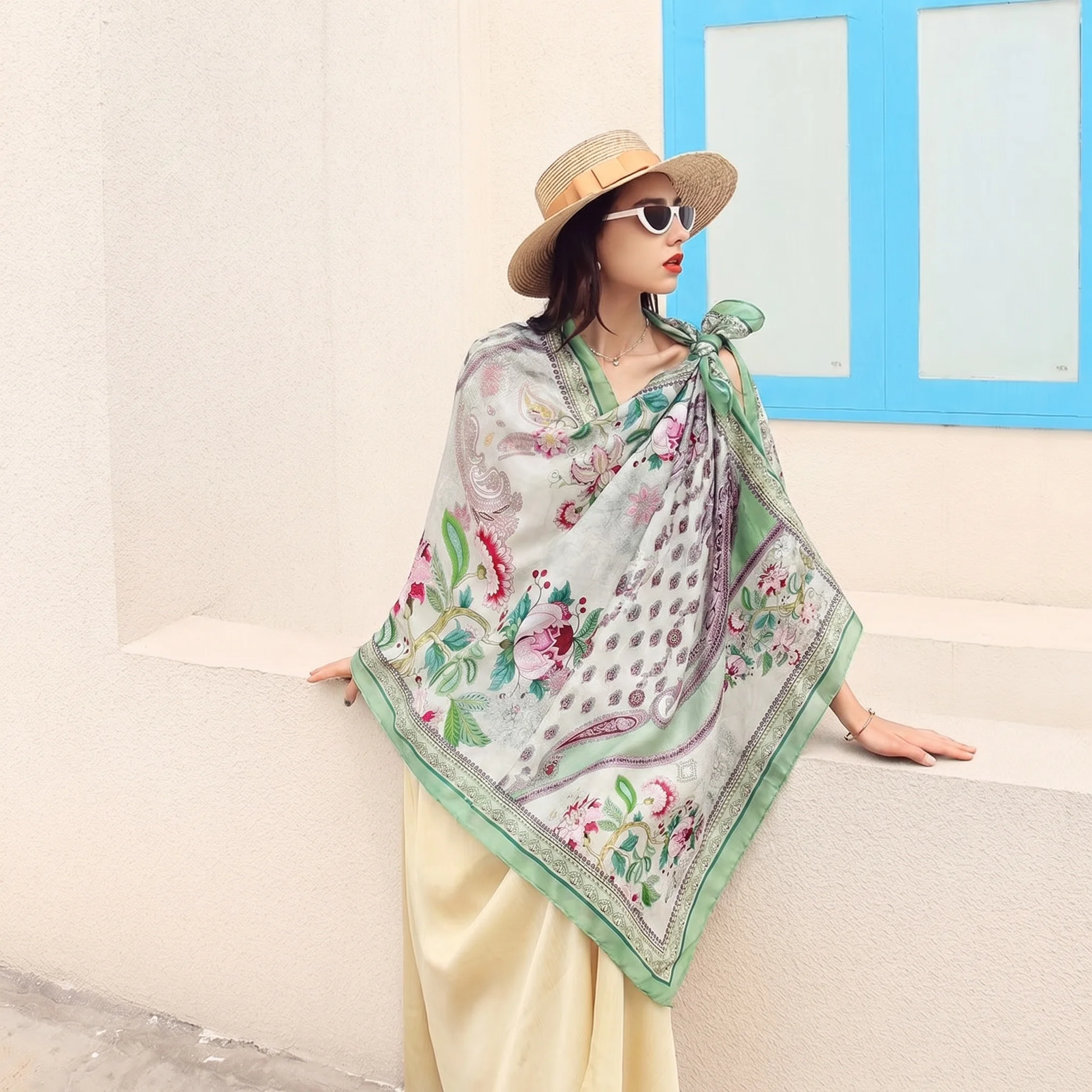 Green Floral Print Silk Scarf 245*110cm Women Luxury Satin Shawl Soft Foulard Pareo Beach Wrap Hijab Neckerchief Natural Scarf
Green Floral Print Silk Scarf 245*110cm Women Luxury Satin Shawl Soft Foulard Pareo Beach Wrap Hijab Neckerchief Natural Scarf