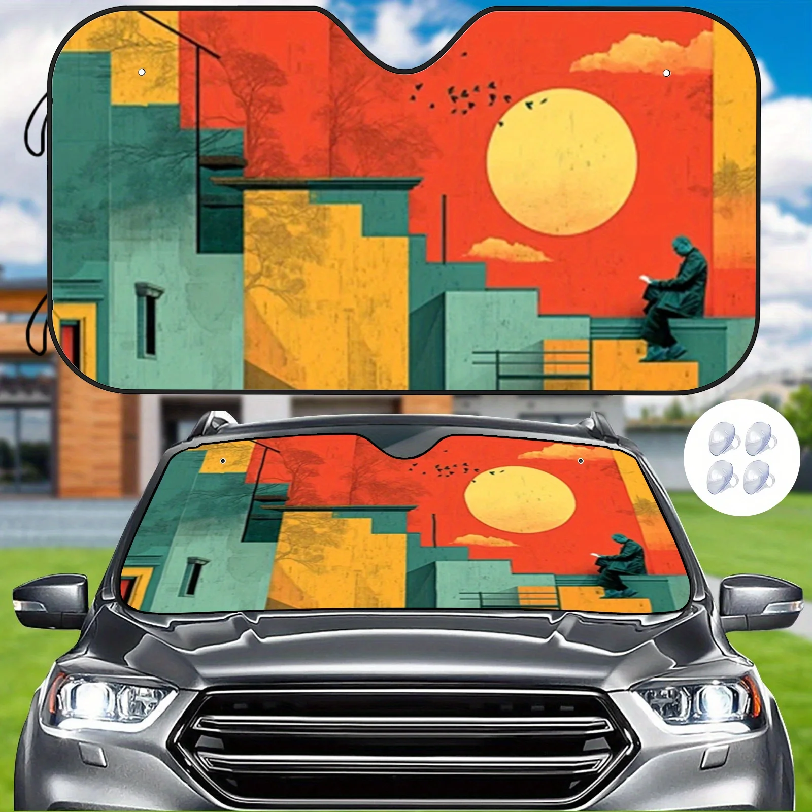1pc Vibrant Orange Sun Building Design Car Sunshade - Heat Blocking, Scratch-Resistant, UV Protection, Easy To Install On The Wi
1pc Vibrant Orange Sun Building Design Car Sunshade - Heat Blocking, Scratch-Resistant, UV Protection, Easy To Install On The Wi