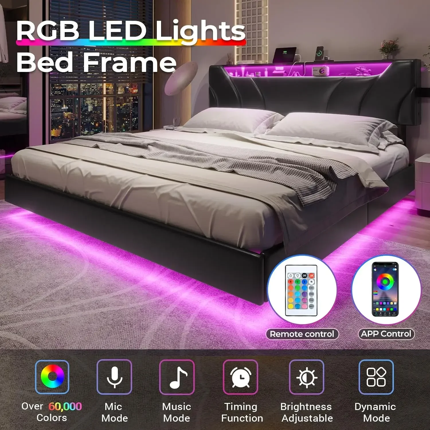 BesCalifornia King Bed Frame with Storage Headboard and LED Light Cal King Size Floating Bed Frame with Type-C & USB Port Visual
BesCalifornia King Bed Frame with Storage Headboard and LED Light Cal King Size Floating Bed Frame with Type-C & USB Port Visual