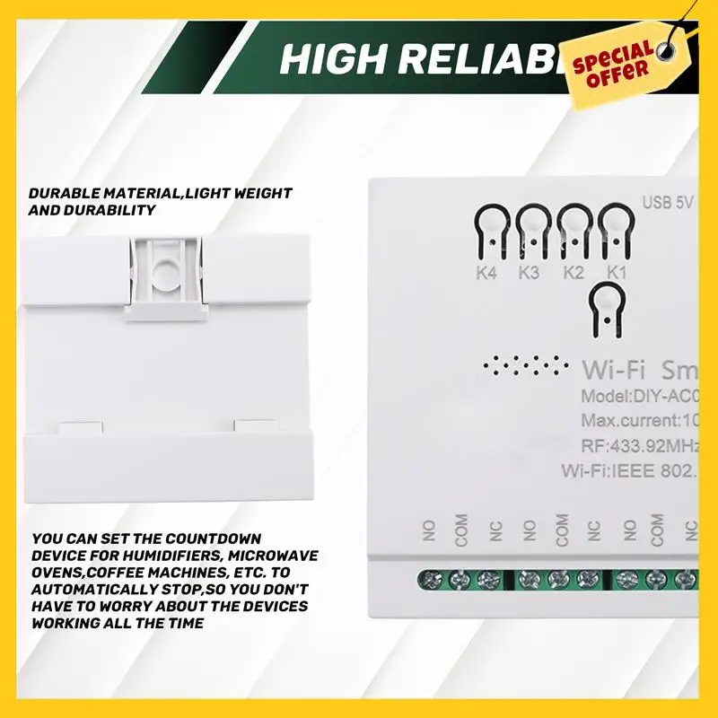 4CH Ewelink Wifi Smart Switch RF433 85-265V 2.4G Wifi Smartlife Home Automation Module For IFTT Alexa Google Home Easy Install
4CH Ewelink Wifi Smart Switch RF433 85-265V 2.4G Wifi Smartlife Home Automation Module For IFTT Alexa Google Home Easy Install