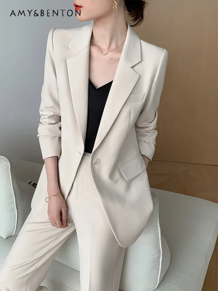High Sense Suit Outfits Women 2023 Autumn New Korean Fashion Temperament Business Coat + Slim Fit Long Pants Two-Piece Sets
High Sense Suit Outfits Women 2023 Autumn New Korean Fashion Temperament Business Coat + Slim Fit Long Pants Two-Piece Sets