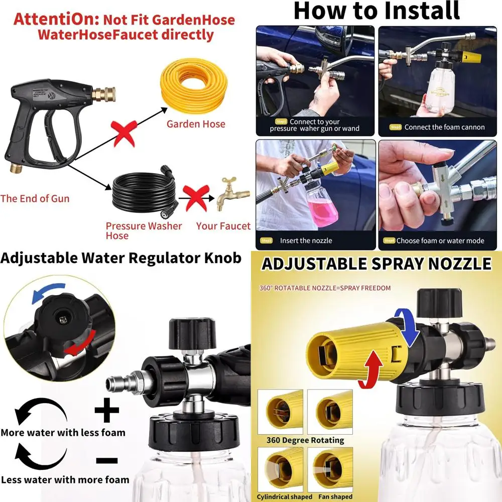 Pressure Washer Foam Cannon Gun Kit with Dual Connector Accessory, Car Wash Foam Gun for Car Washing and Cleaning, 1/4" Quick Co
Pressure Washer Foam Cannon Gun Kit with Dual Connector Accessory, Car Wash Foam Gun for Car Washing and Cleaning, 1/4" Quick Co