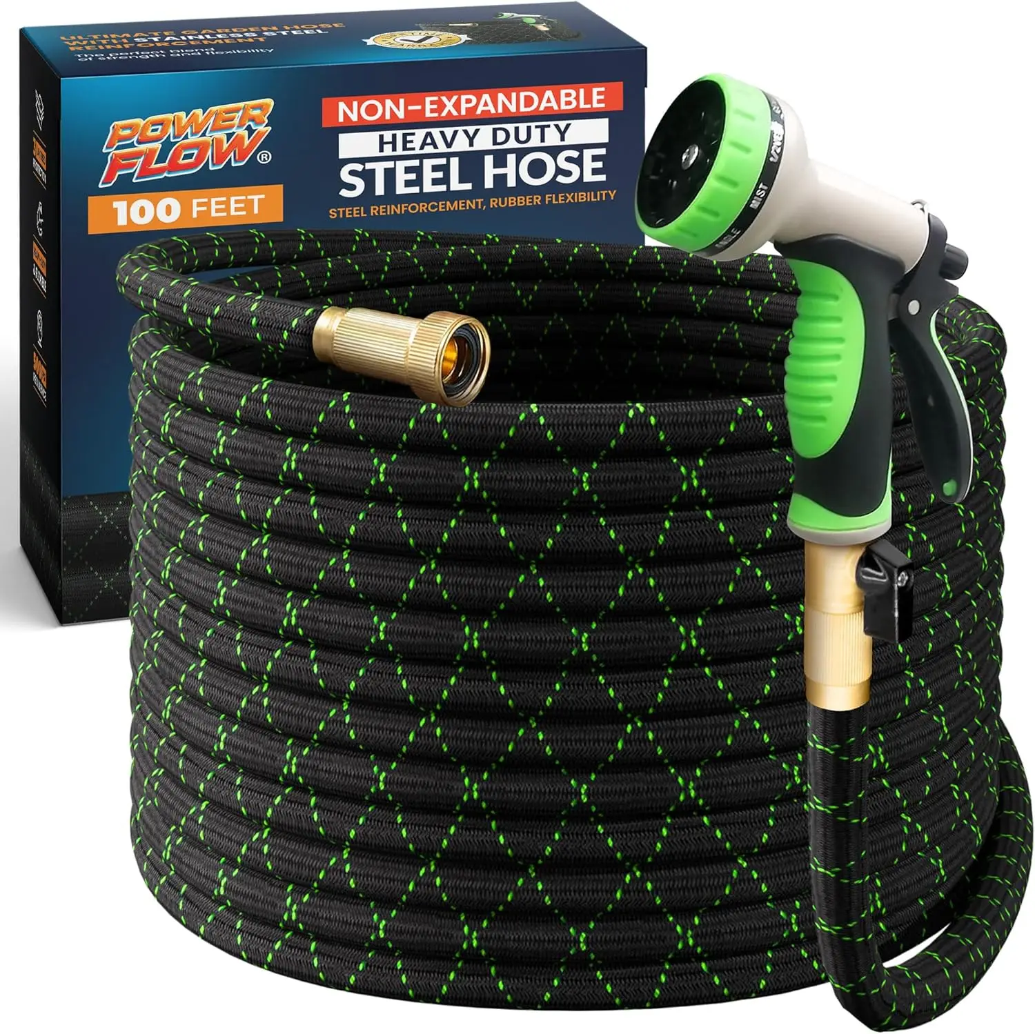 Premium 100ft Non-Expandable Garden Hose with Stainless Steel Core and Bonus Spray Nozzle for Commercial and Residential Use
Premium 100ft Non-Expandable Garden Hose with Stainless Steel Core and Bonus Spray Nozzle for Commercial and Residential Use
