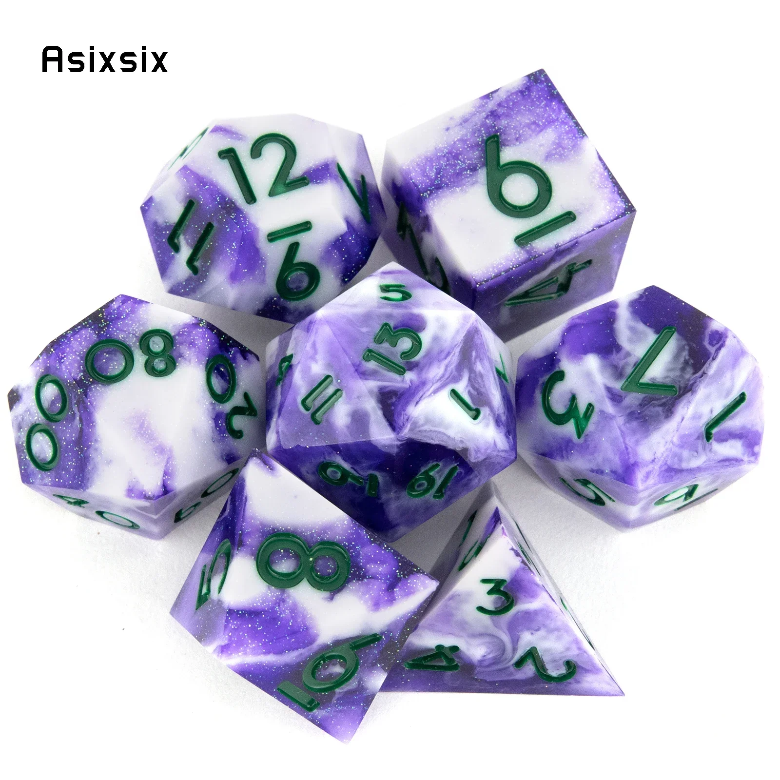 7 Pcs White Purple Green Number Sharp Edge Resin Dice Polyhedral Dice Suitable for Role-Playing RPG Board Game
7 Pcs White Purple Green Number Sharp Edge Resin Dice Polyhedral Dice Suitable for Role-Playing RPG Board Game