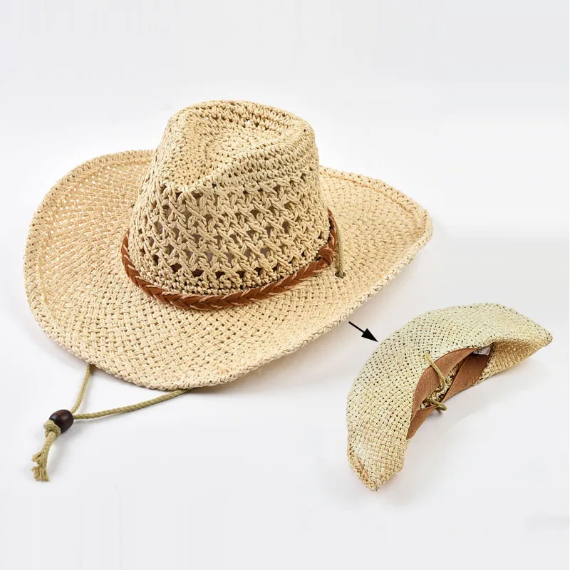 Natural Paper Straw Western Cowboy Hats for Women Men Foldable Wide Brim Summer Beach Sun Hats
Natural Paper Straw Western Cowboy Hats for Women Men Foldable Wide Brim Summer Beach Sun Hats