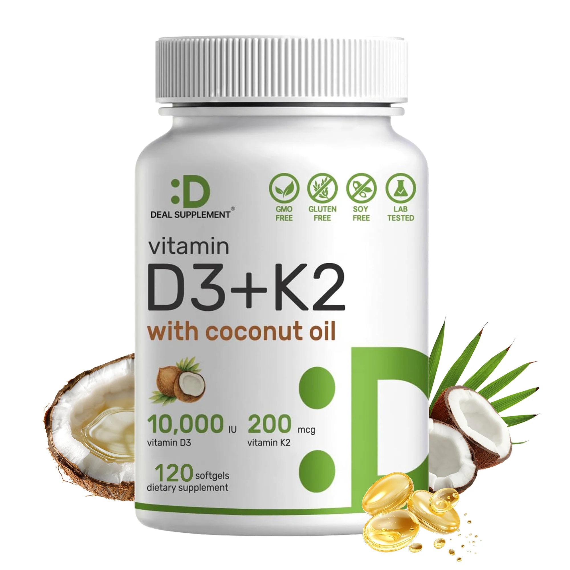 120pcs Vitamin D3 10,000 IU + K2 MK7 200 Mcg - Healthy Teeth, Bones, Heart, Joints and Promote Blood Circulation
120pcs Vitamin D3 10,000 IU + K2 MK7 200 Mcg - Healthy Teeth, Bones, Heart, Joints and Promote Blood Circulation