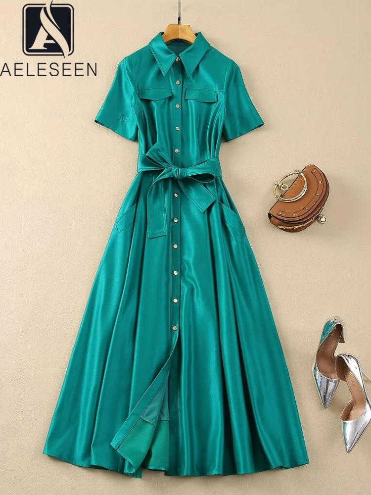 AELESEEN Solid Shirt Dress For Women Designer Fashion Summer Turn-down Collar Pocket Single-breasted Belt Elegant Office Ladies
AELESEEN Solid Shirt Dress For Women Designer Fashion Summer Turn-down Collar Pocket Single-breasted Belt Elegant Office Ladies
