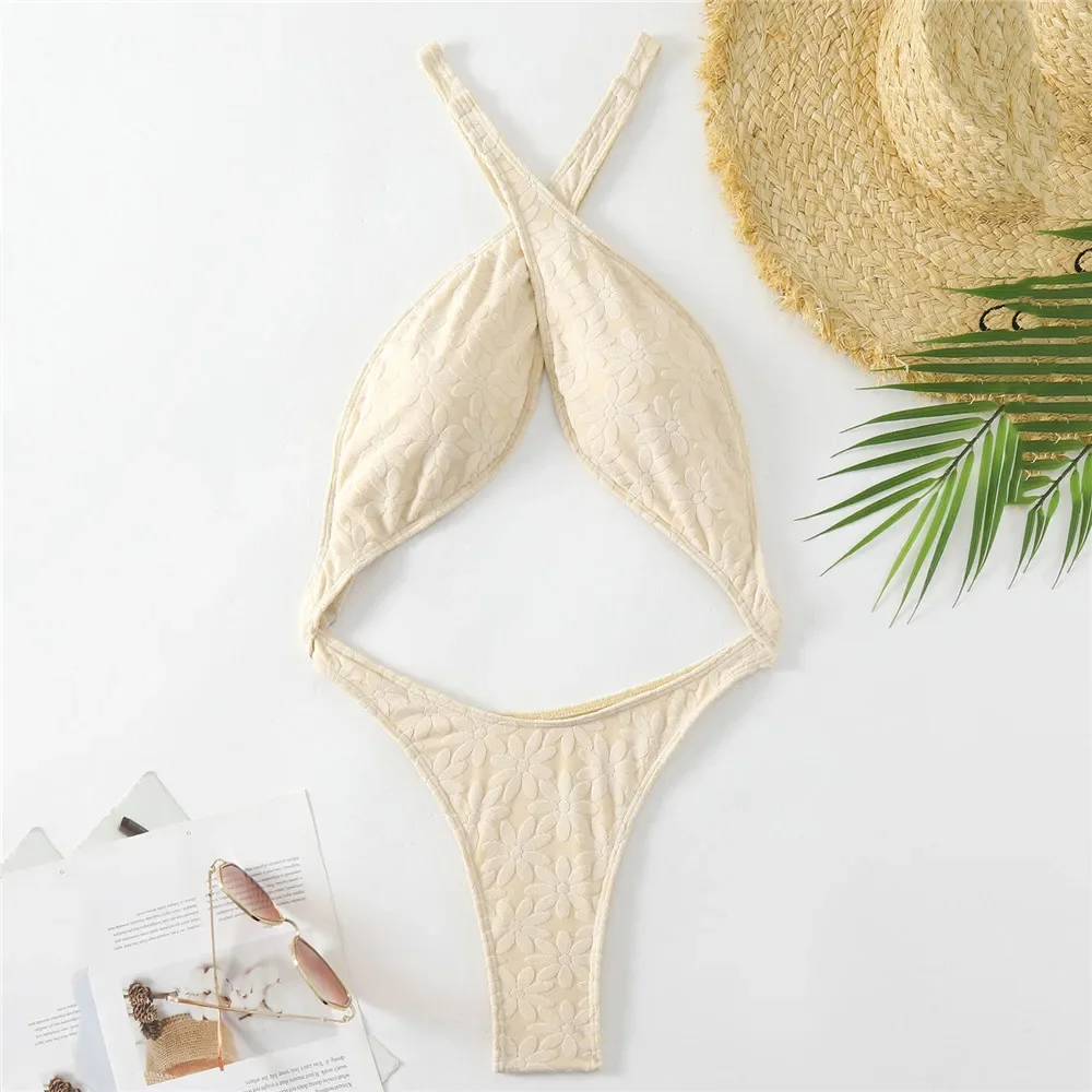Sexy Off White Flower Swimwear One Piece Swimsuit Women Cross Bandage Cut Out Monokini High Cut Bathing Suit Swimming Beach Wear
Sexy Off White Flower Swimwear One Piece Swimsuit Women Cross Bandage Cut Out Monokini High Cut Bathing Suit Swimming Beach Wear