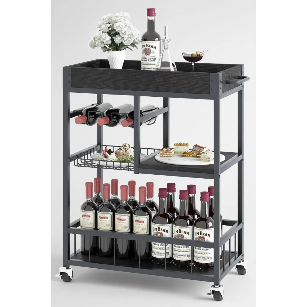 3-Tier Rolling Bar Cart with Wheels, Vintage Style Wood Metal Serving Trolley for Kitchen Party
3-Tier Rolling Bar Cart with Wheels, Vintage Style Wood Metal Serving Trolley for Kitchen Party
