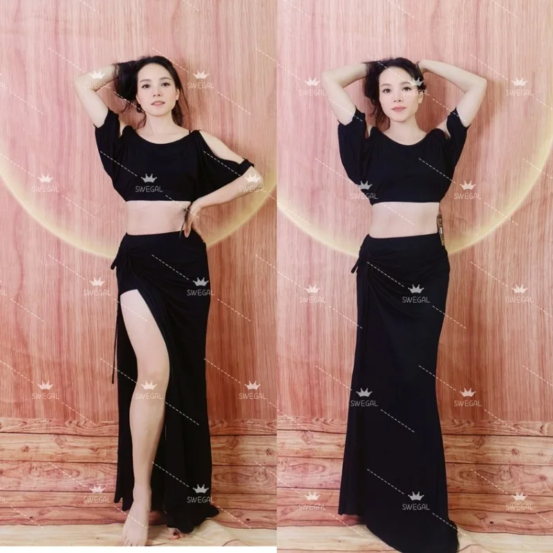 Индивидуальные костюмы для танца живота Swegal, женский костюм для восточного танца, черный модальный топ с рукавами «летучая мышь» и длинное платье на шнурке
Индивидуальные костюмы для танца живота Swegal, женский костюм для восточного танца, черный модальный топ с рукавами «летучая мышь» и длинное платье на шнурке