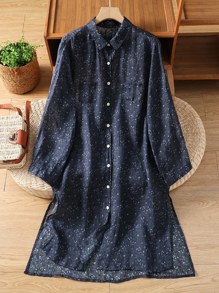 Retro Blue Floral Cotton Linen Shirt Dress Women Summer Mid-Length Large Size Collar Lightweight Sunscreen Open Cardigan...
Retro Blue Floral Cotton Linen Shirt Dress Women Summer Mid-Length Large Size Collar Lightweight Sunscreen Open Cardigan...