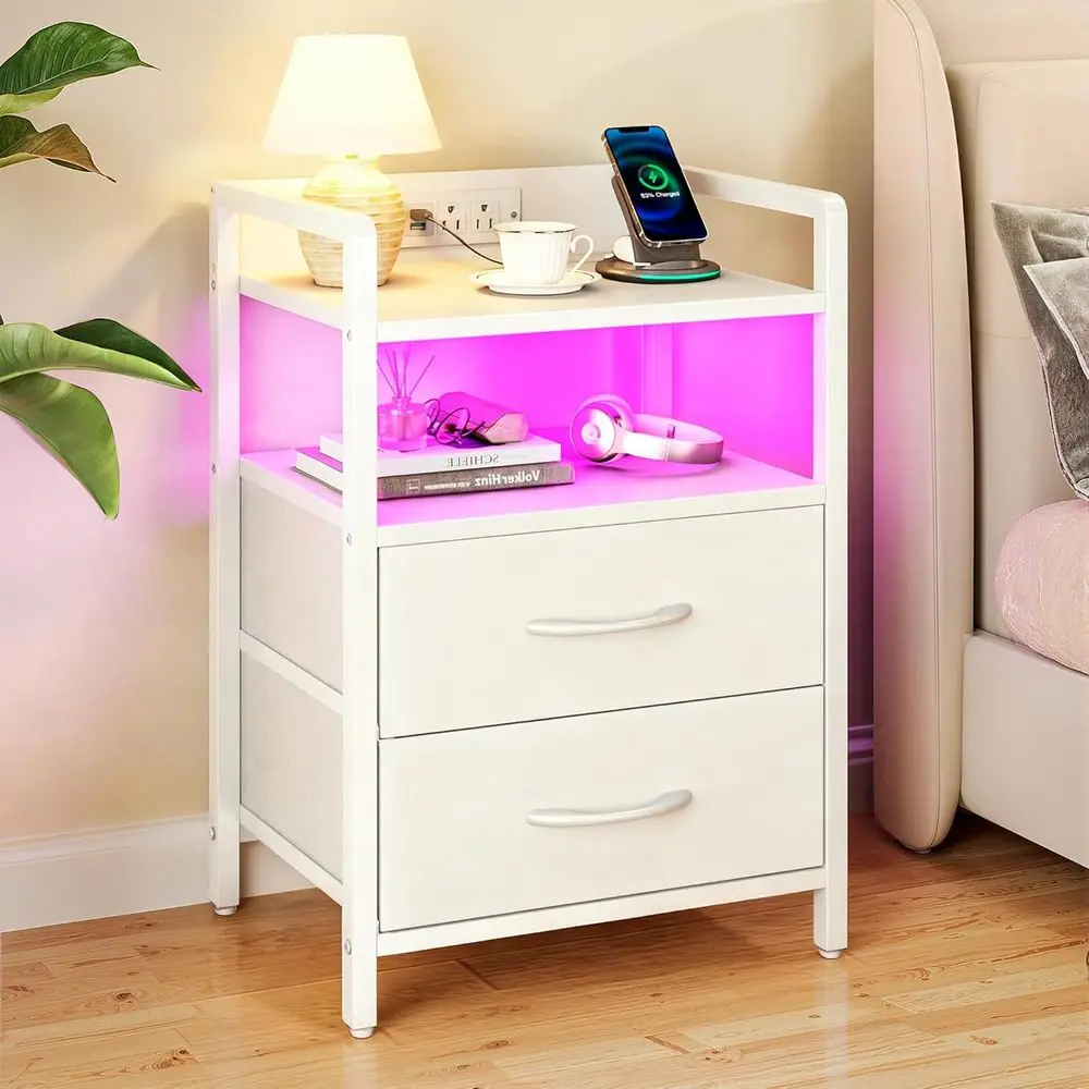 Night Stand with Charging Station, LED Nightstand with Storage 2 Shelves & 2 Drawers, Modern End Table with USB Ports & AC Outle
Night Stand with Charging Station, LED Nightstand with Storage 2 Shelves & 2 Drawers, Modern End Table with USB Ports & AC Outle