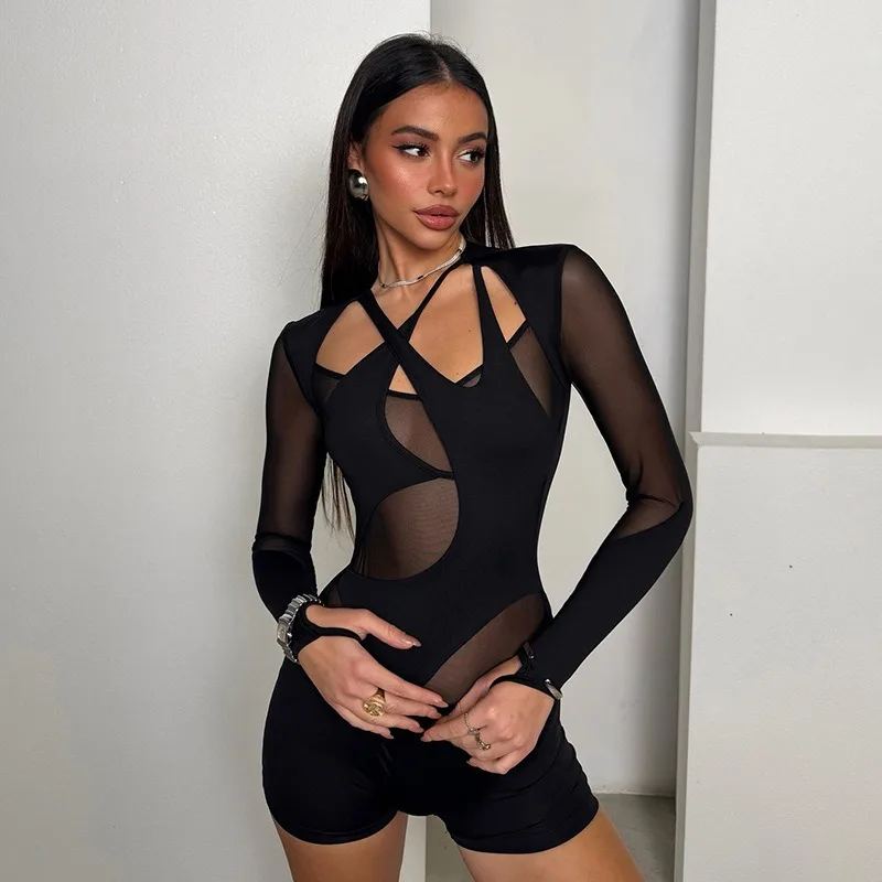 2025 Autumn Sexy Mesh Patchwork Sheer Spicy Girl Skinny Playsuit Women V Neck Full Sleeve Slim Elegant Street Club Party Rompers
2025 Autumn Sexy Mesh Patchwork Sheer Spicy Girl Skinny Playsuit Women V Neck Full Sleeve Slim Elegant Street Club Party Rompers