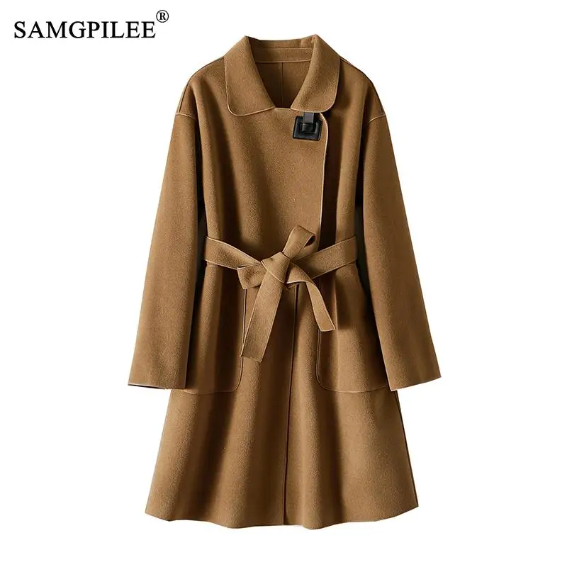 Winter Coat For Women 2022 New Fashion Solid Woolen Coat PU Button Waist Turn Down Collar Mid Length Wool Blends Coats 4XL
Winter Coat For Women 2022 New Fashion Solid Woolen Coat PU Button Waist Turn Down Collar Mid Length Wool Blends Coats 4XL