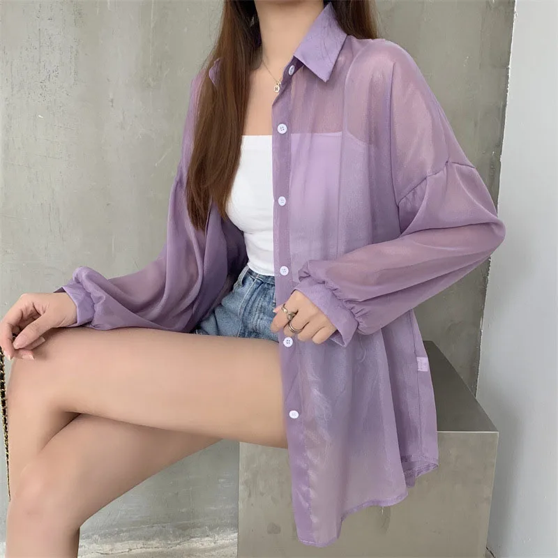 2026 Summer Thin Sunscreen Shirt Solid Loose Long Sleeve See Through Chiffon Blouses Korean Fashion Streetwear Out Wear Shirts
2026 Summer Thin Sunscreen Shirt Solid Loose Long Sleeve See Through Chiffon Blouses Korean Fashion Streetwear Out Wear Shirts