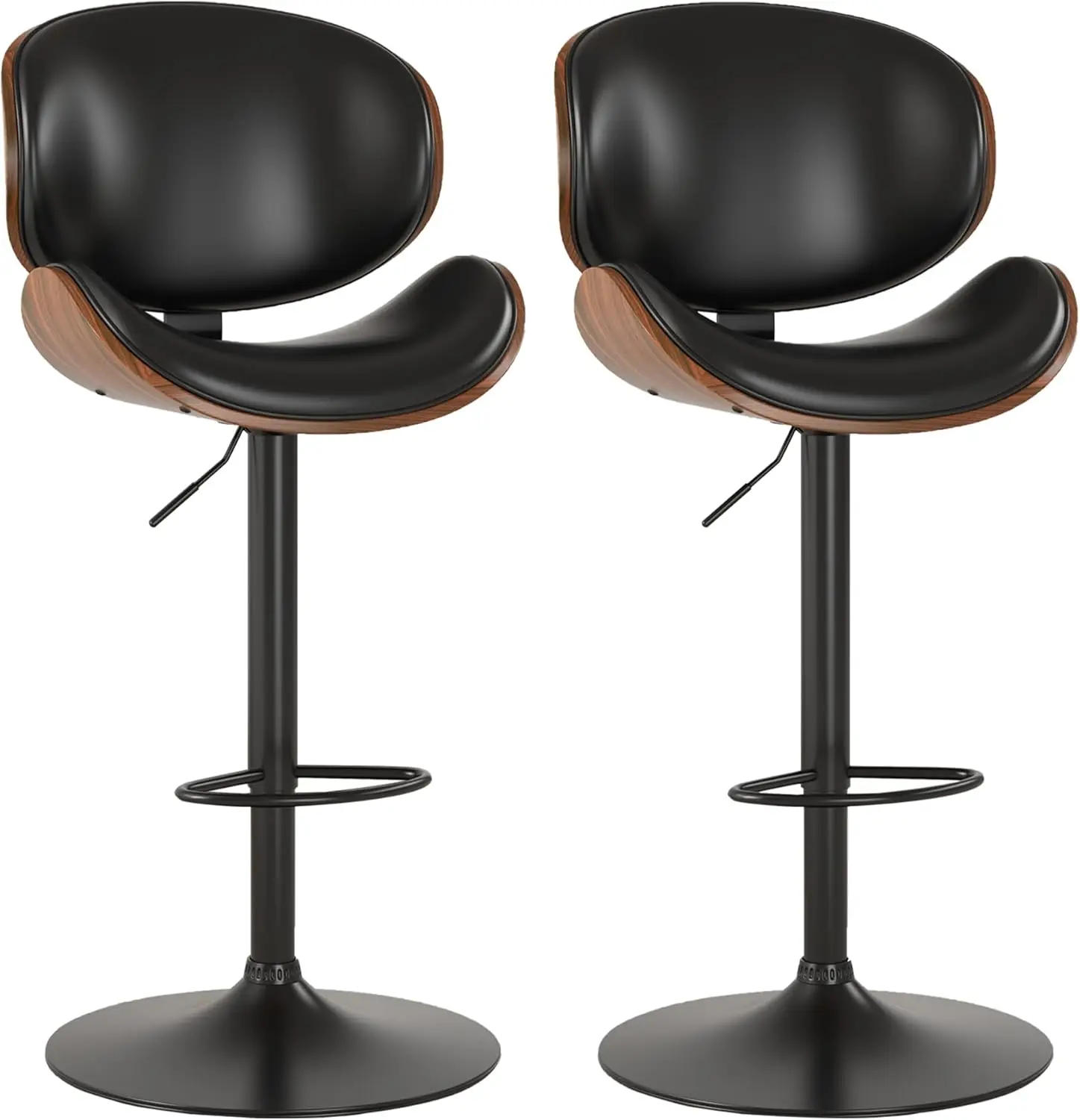 Swivel Adjustable Bar Stools Set of 2, PU Leather with Footrest, Bentwood Design for Kitchen Bar Dining Room, Black
Swivel Adjustable Bar Stools Set of 2, PU Leather with Footrest, Bentwood Design for Kitchen Bar Dining Room, Black