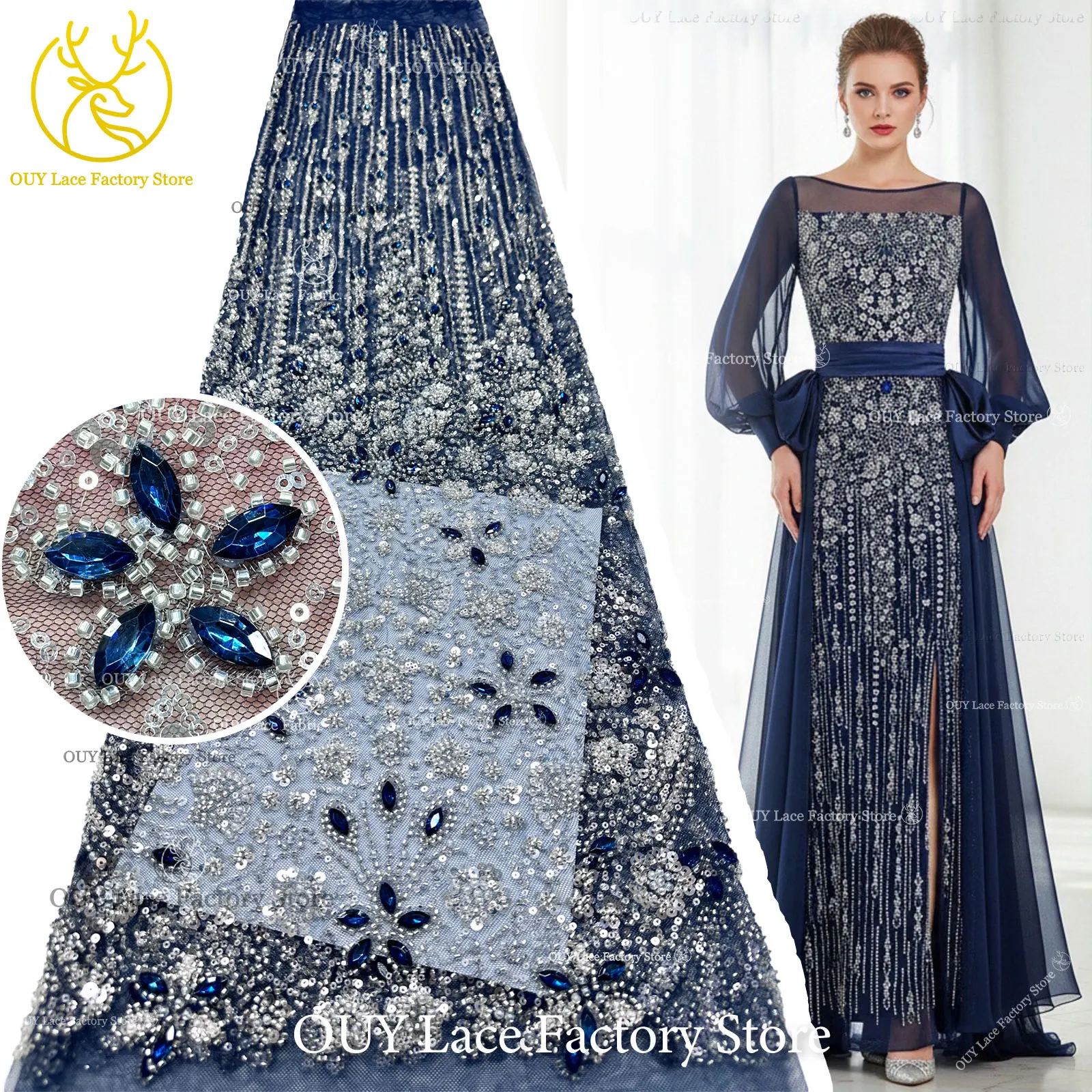2026 Luxury French Mesh Beaded Stone Lace Fabric Navy Blue African Nigerian Gemstone Sequins Lace Fabric Sewing Wedding Dress
2026 Luxury French Mesh Beaded Stone Lace Fabric Navy Blue African Nigerian Gemstone Sequins Lace Fabric Sewing Wedding Dress